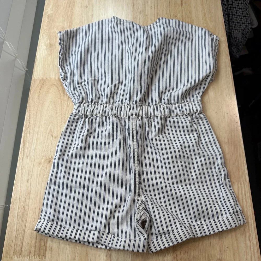 Old Navy Short-Sleeve Utility Pocket Romper Toddler‎ Girls White Navy Striped 4T